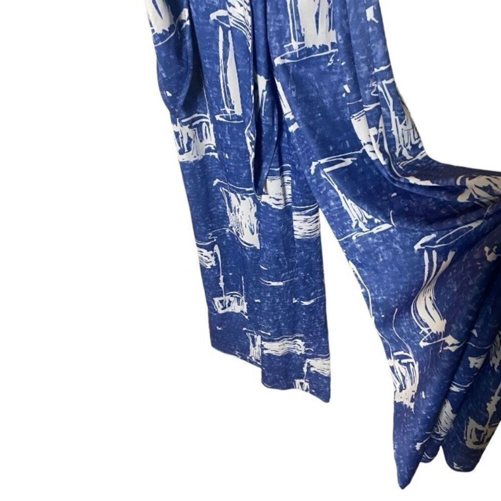 Vintage 1970s Blue Jumpsuit | Retro Wide Leg Tie Waist | Boho Mod | Size M - Picture 4 of 8